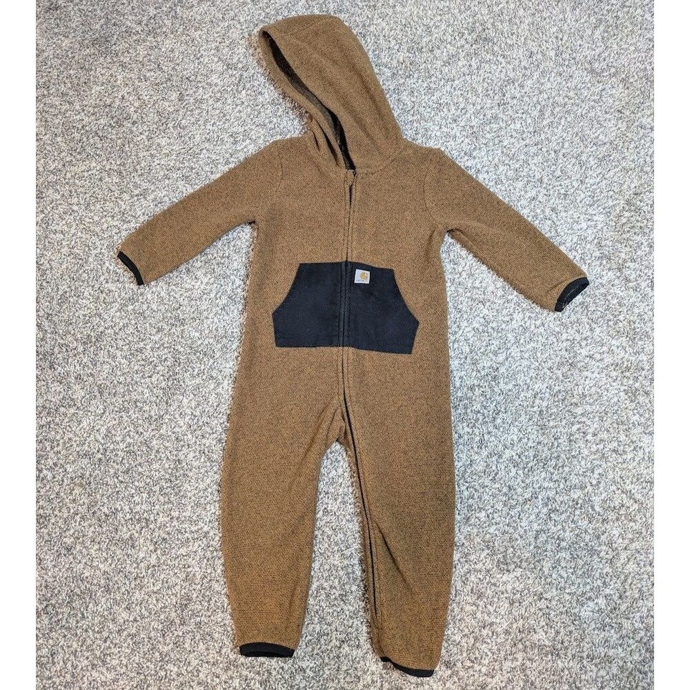 Carhartt Infant 24 Month Sherpa Fleece Bunting Hooded One Piece Brown Black